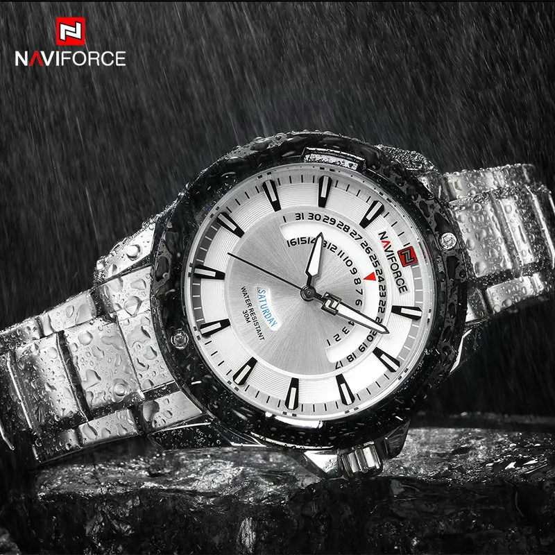 Новинка NAVIFORCE Топ бренд мужские часы модные стальные водонепроницаемые