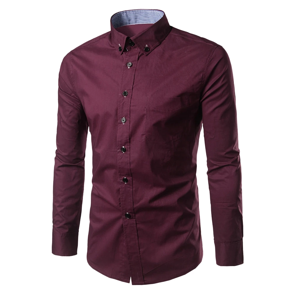 Men Clothes Slim Fit Button Down Casual Shirt Long Sleeve Male Shirt