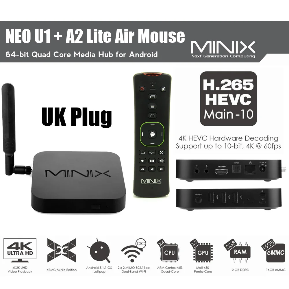 MINIX NEO U1 ТВ Box Amlogic S905 Android 5.1.1 Bluetooth 4 1 HD 2 0 ГГц/5 ГГц Wi Fi Google плеер с бесплатной Lite Air