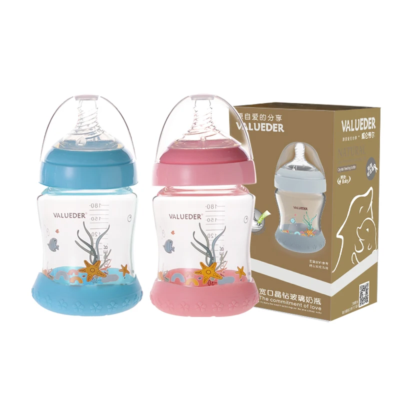 Glass Baby Bottles 180ML High Borosilicate Glass Heat Reasistant Transparent Non slip Baby Milk