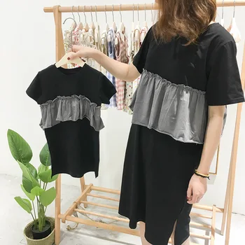 

2019 New Mommy and me Short Sleeve Dresses Family Matching Outfits Mom Girls Summer Dress Long TShirt Vacation Fashion Clothes