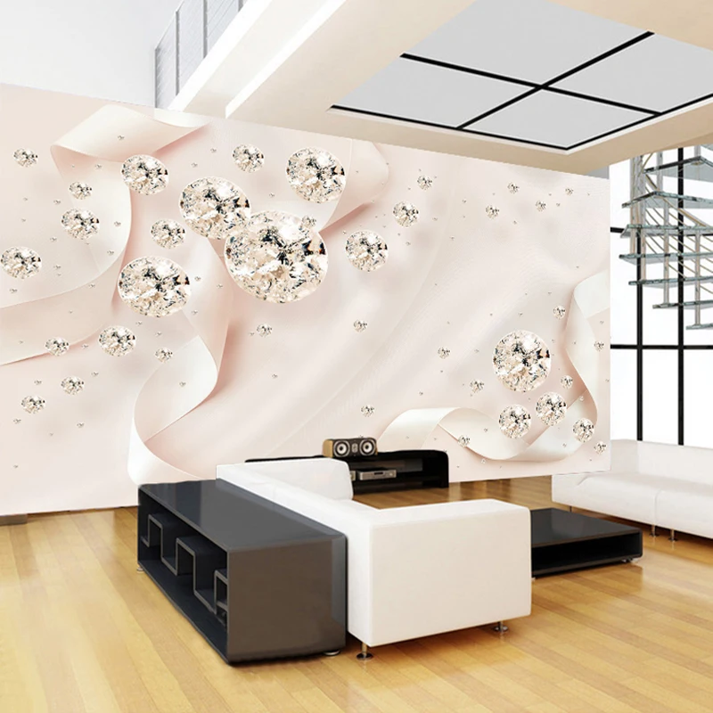 Limited Custom Wallpaper Wall Cloth Modern Creative 3D Diamond Pink Ribbon Silk Cloth Wall