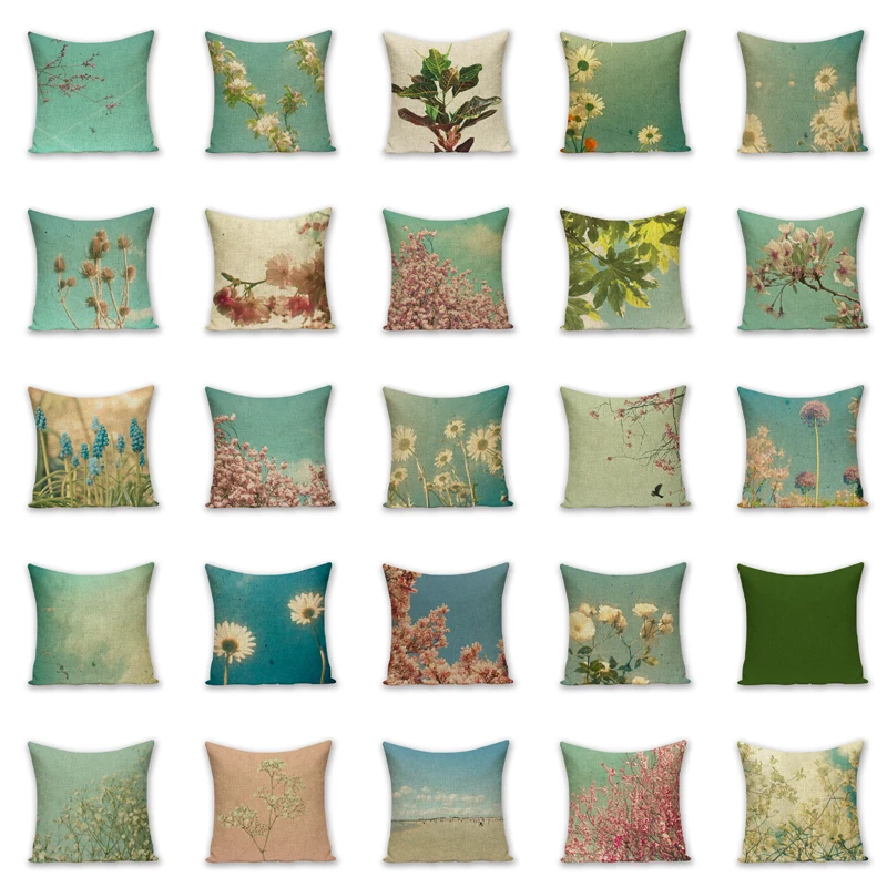 Hot Plant Flowers Blue Pillowcase Handmade Custom 45*45cm Home Decoration Supplies Green Grass And Dandelion Cushion Cover | Дом и сад