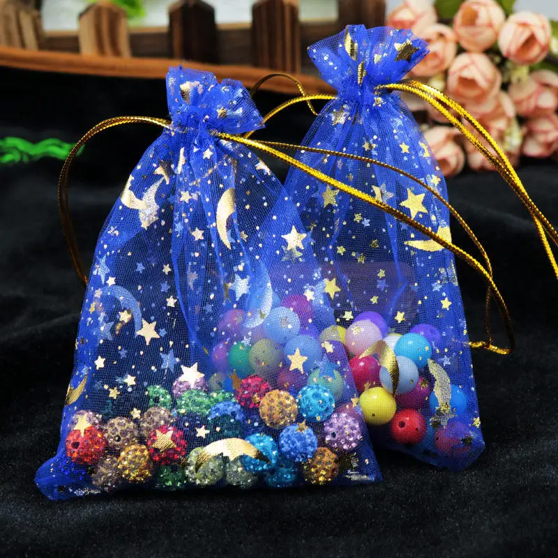 50 шт. 10 цветов, сумка для ювелирных изделий 7x9 9X12 см, свадебный подарок, Сумка из органзы с изображением звезды и Луны, упаковка для ювелирных изделий, упаковка для показа и сумки для ювелирных изделий - Цвет: Royal Blue