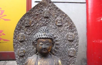 

31"Tibet Buddhism Copper Bronze lotus Sakyamuni Tathagata Buddha Statue