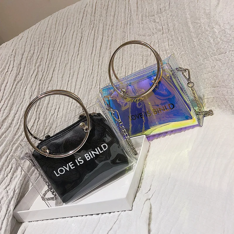 

New Design Women Clear Transparent Shoulder Bag Jelly Candy Beach Mini Leather Handbag Woman Chain Messenger Bags Bolsa Feminina