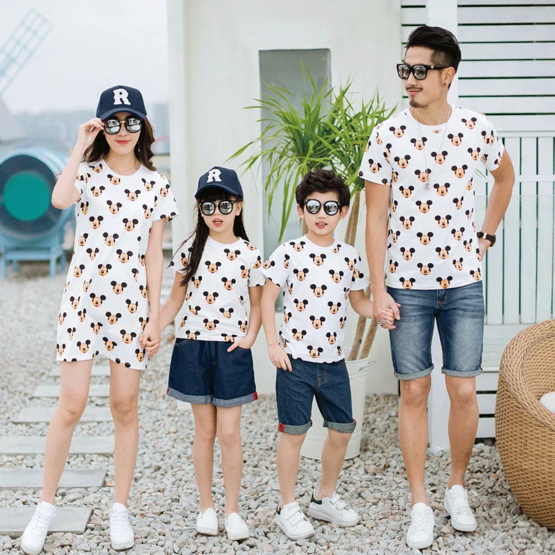 

2019 Summer family look mickey t shirts matching mother father baby daughter and son clothes outfits mommy and me clothes