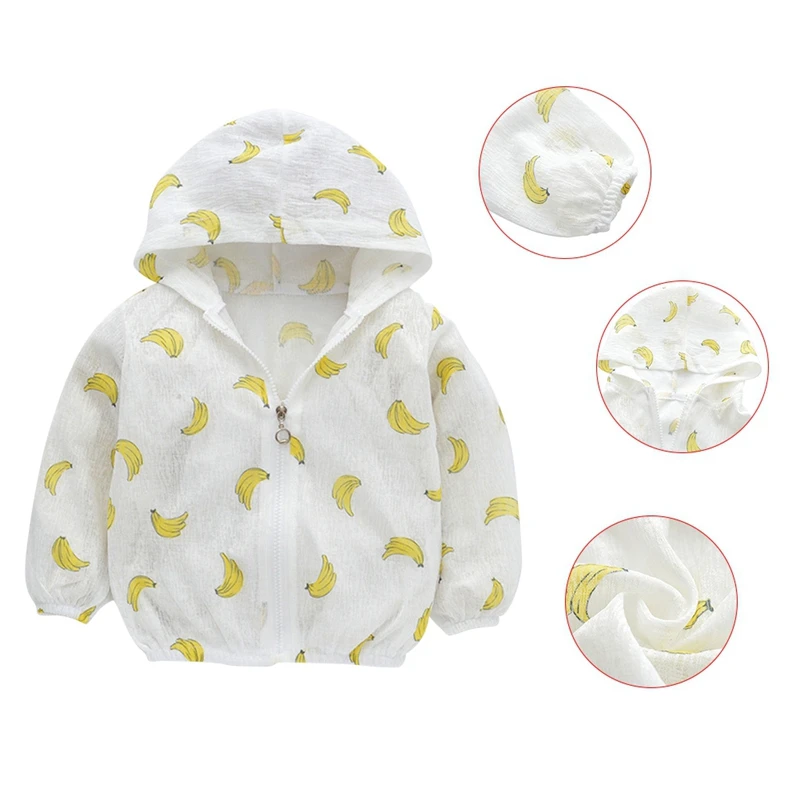 

Kids Sun Protection Clothing Coat Unisex Cute Cartoon Print UV Protection Quick Dry Thin Jacket with Hooded Zipper Baby Coat