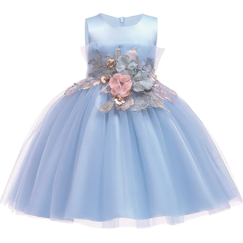 

Kids Christmas Party Dress 3D Flower girl Embroidery Sleeveless Children Kids Wedding Dresses for girls baby Girls Clothes