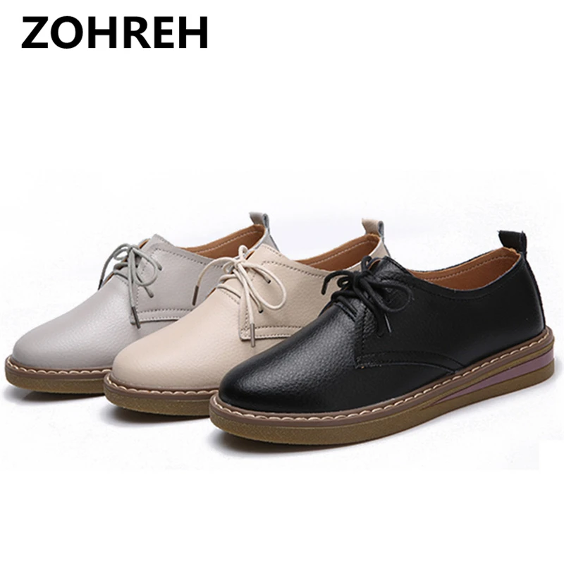 

ZOHREH Genuine Leather Women's Oxford Shoes 2018 Fashion Women Lace Up Flats Casual Woman Moccasins Loafers Ladies Flat Shoes