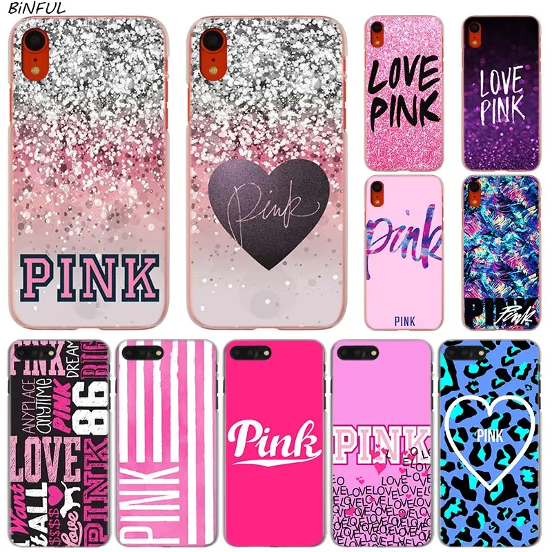 

Binful Victoria Pink Secret Hot Fashion Transparent Hard Phone Cover Case for iPhone X XS Max XR 8 7 6 6s Plus 5 SE 5C 4 4S