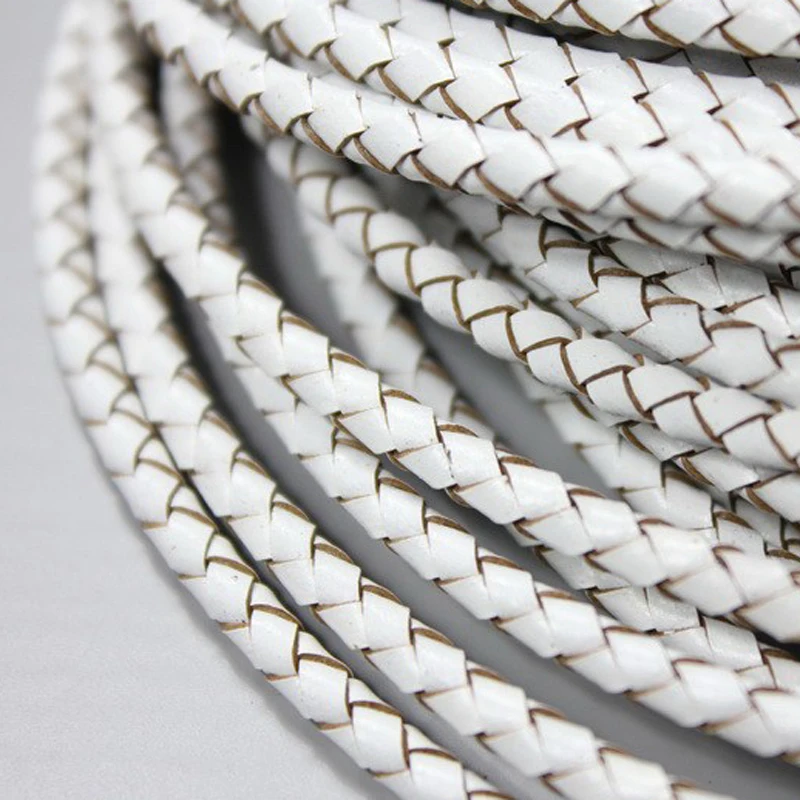 4mm Round Woven Braided Real Leather Bolo Cords, Diameter Round Braided