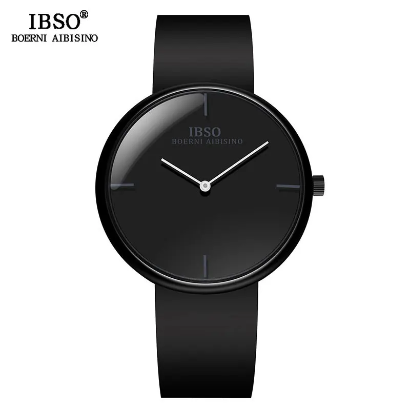 IBSO 11 мм ультра-тонкие мужские кварцевые часы бизнес силиконовый ремешок Кварцевые часы для мужчин наручные часы подарок на день рождения - Цвет: Black
