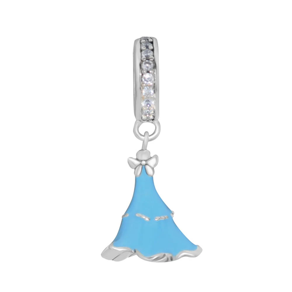 

Fandola CKK 925 Sterling-Silver-Jewelry Princess Blue Dress Dangle Charm Fits Pandora Bracelets Jewelry Making Necklace Pendants
