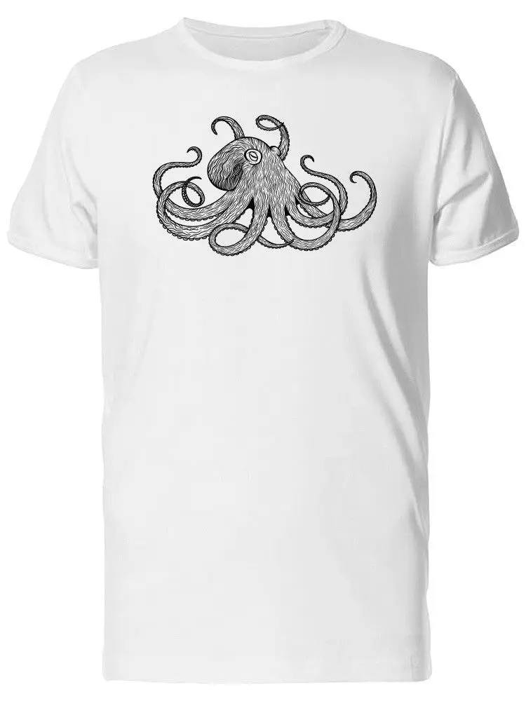 Black And White Big Octopus Men's Tee -Image by Shutterstock   Cartoon t shirt men Unisex New Fashion tshirt free shipping top