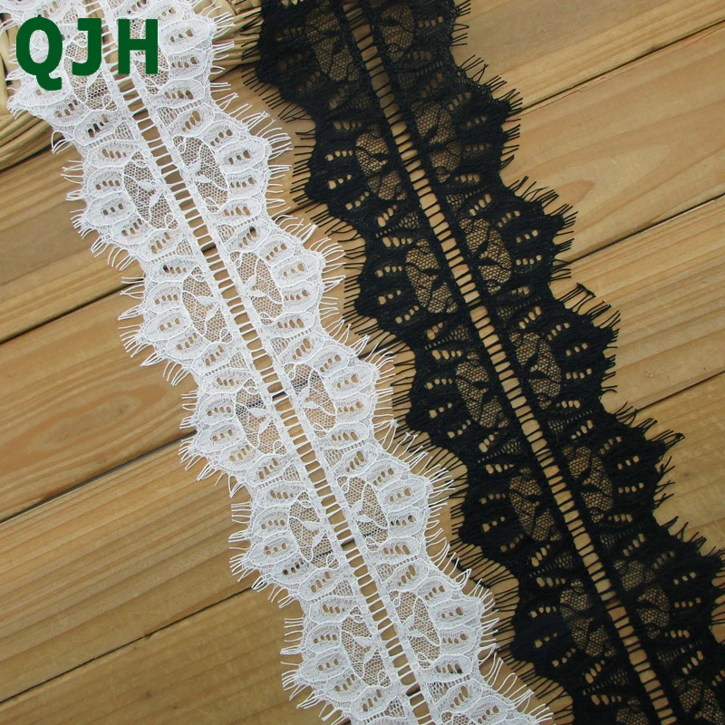

3m/pcs 10.5cm width Fashion High Quality Handmade DIY White Black Eyelash Lace Trimming chantilly lace fabric Dress Clothing DIY