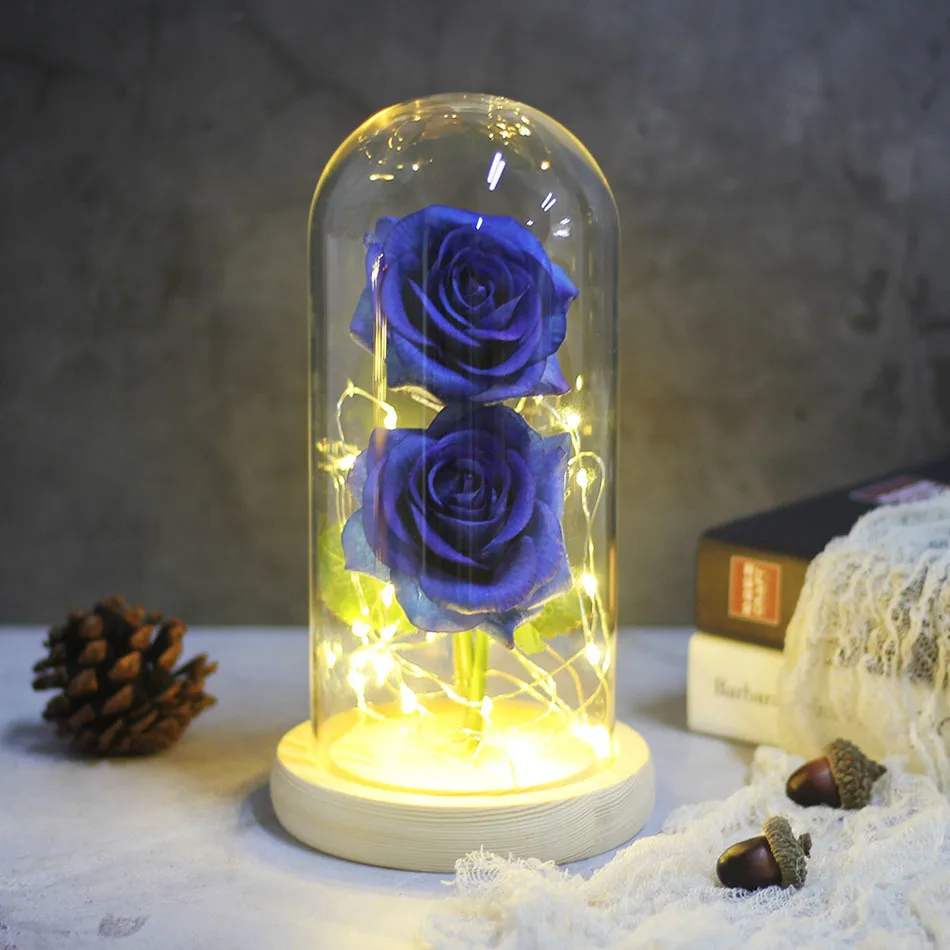 NEW Beauty And Beast Eternal Flower Rose In Flask Wedding Decoration Artificial Flowers In Glass Cover For Valentine's Day Gifts