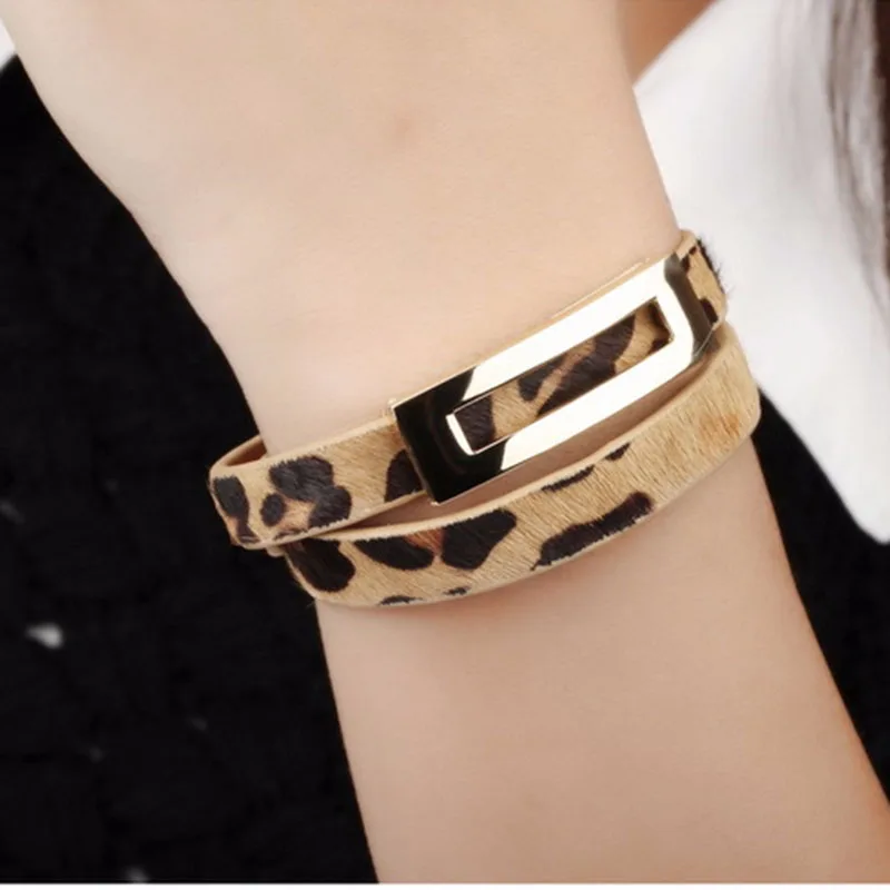 

New Retro Leopard Print Bracelet Femme Double Surround Adjustable Leather Bracelets Unisex Bangles Pulseiras Masculina Charms