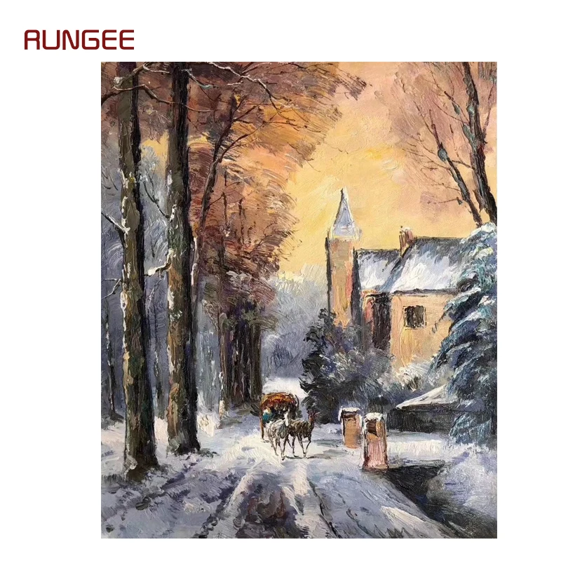 

100% Hand Painted Snow Landscape Art Oil Painting On Canvas Wall Art Wall Adornment Pictures Painting For Living Room Home Decor