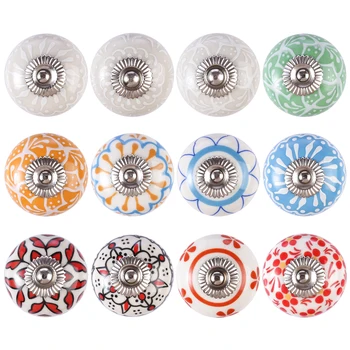 

12pcs Variety Style Color Pull Handles Furniture Hand Painted Printing Ceramic Door Cabinet Knob Drawer Pull Handle Hardware New
