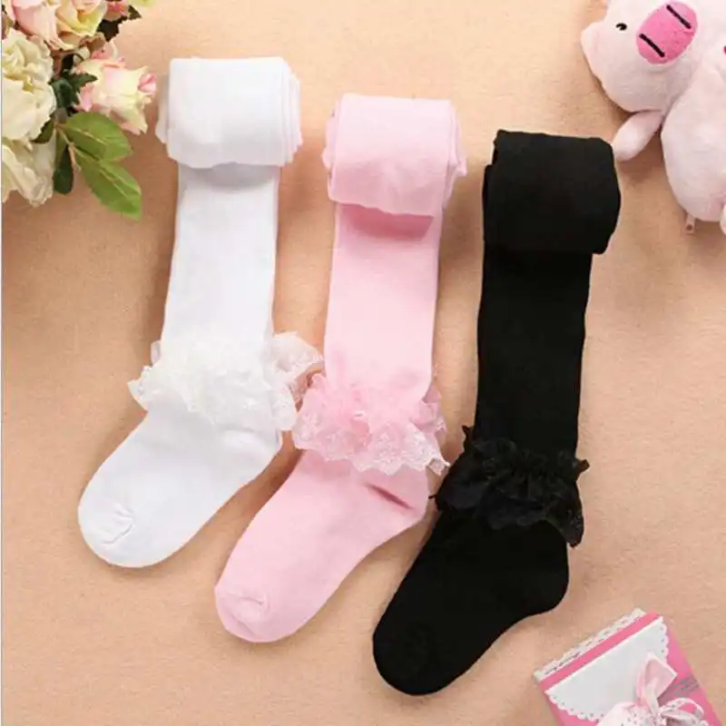 

Fashion 3T to 12T Children Girls Spring Fall Pink Black White Lace Trim Ruffle Rhinestone Leggings Kids Princess Cotton Legging