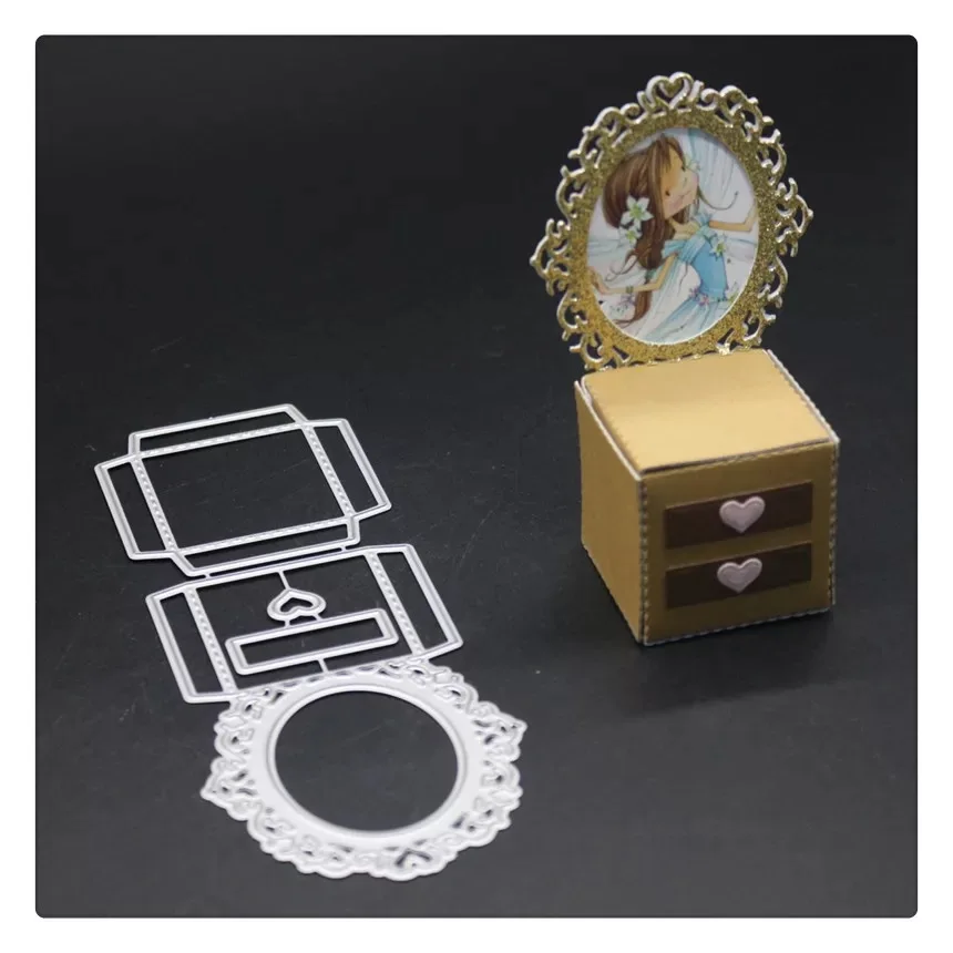 

Dressing Box Metal Cutting Dies Cosmetic mirror frame Dies stencils For scrapbooking photo Card Crafts Embossing Decoration