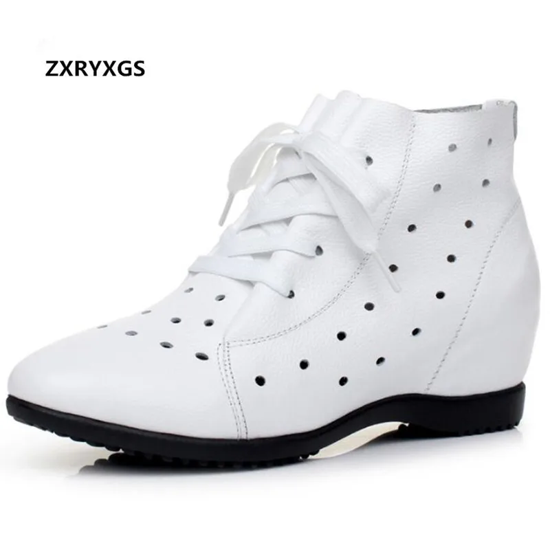 

2024 Bestselling Increased Genuine Leather Shoes Women Boots Hollow Breathable Comfort Ankle Boots Casual Shoes Boots Plus Size