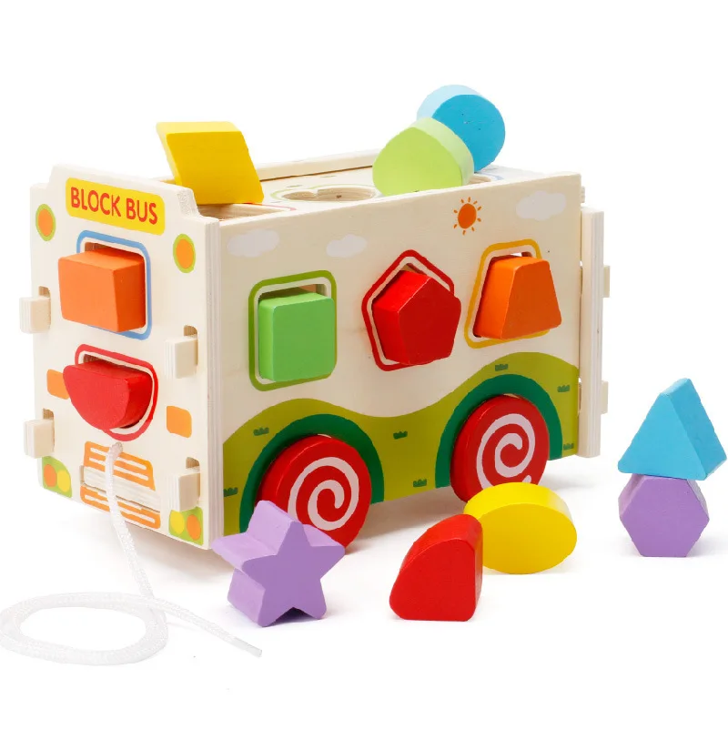 Деревянные игрушки блоки автомобиля шины детей геометрический Форма цифровые соответствующие цифровой трейлер Цвет познания Рано