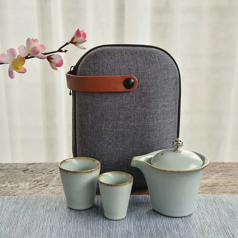 Зеленый TANGPIN керамический чайник с 2 фарфоровые чайные чашки gaiwan портативный дорожный чайный сервиз - Цвет: Зеленый
