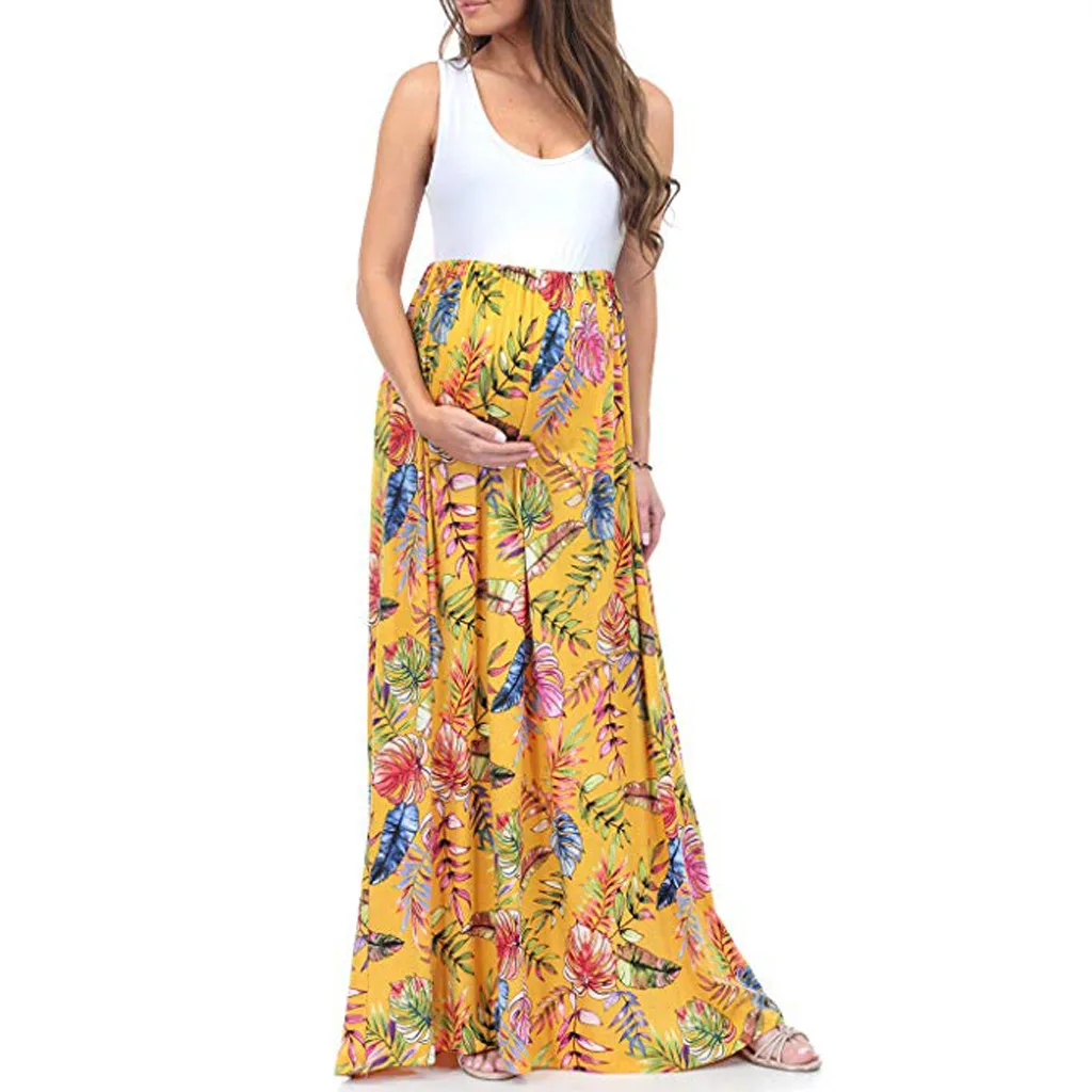 Женская длинная юбка на бретельках с принтом, строчка, платье с декольте, женское платье для беременных, длинное платье для беременных, новинка