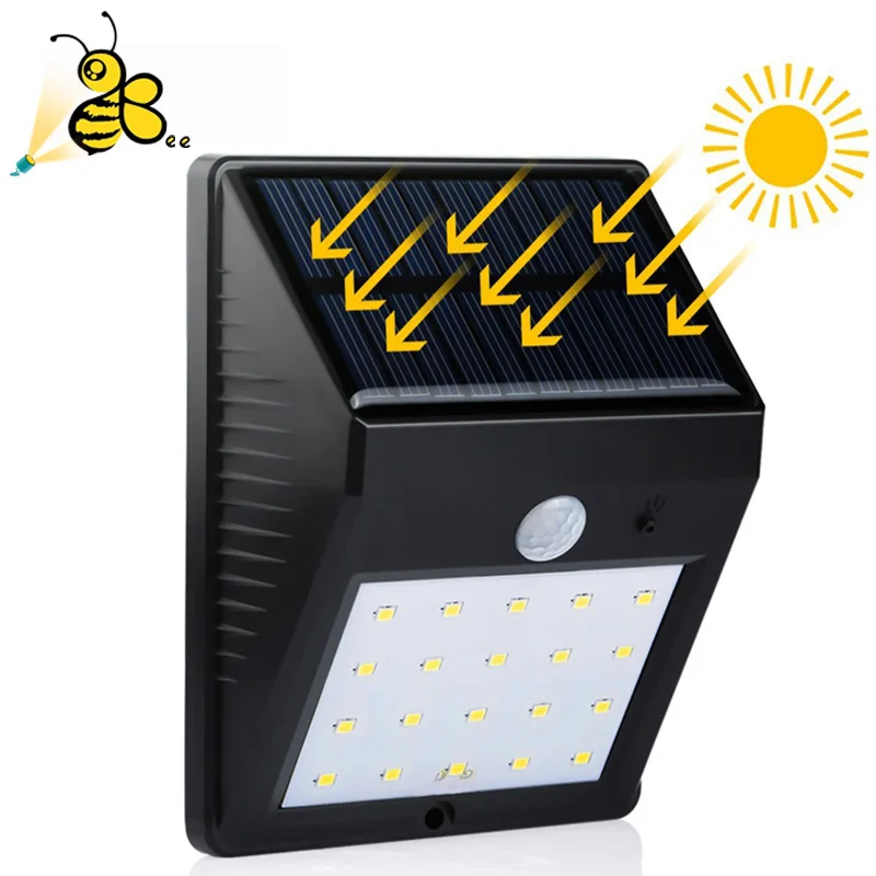 

Bees Lighting LED Solar Power Outdoor Waterproof Energy Saving Street Yard Path Home Garden PIR Motion Sensor Wall Light 20 LED