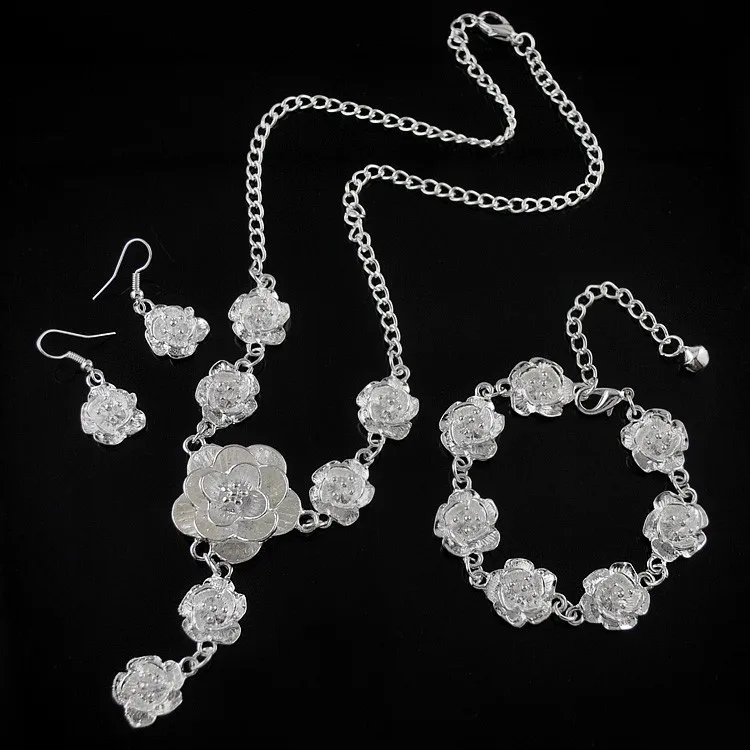 Yumfeel брендовый посеребренный комплект ювелирных изделий в виде цветка розы ожерелье серьги браслет набор