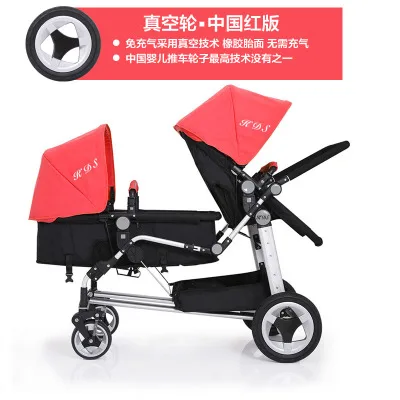 Популярная прогулочная коляска с подлокотниками из хлопка Kds Twins, детская складная Коляска спереди и сзади - Цвет: red inflate wheel