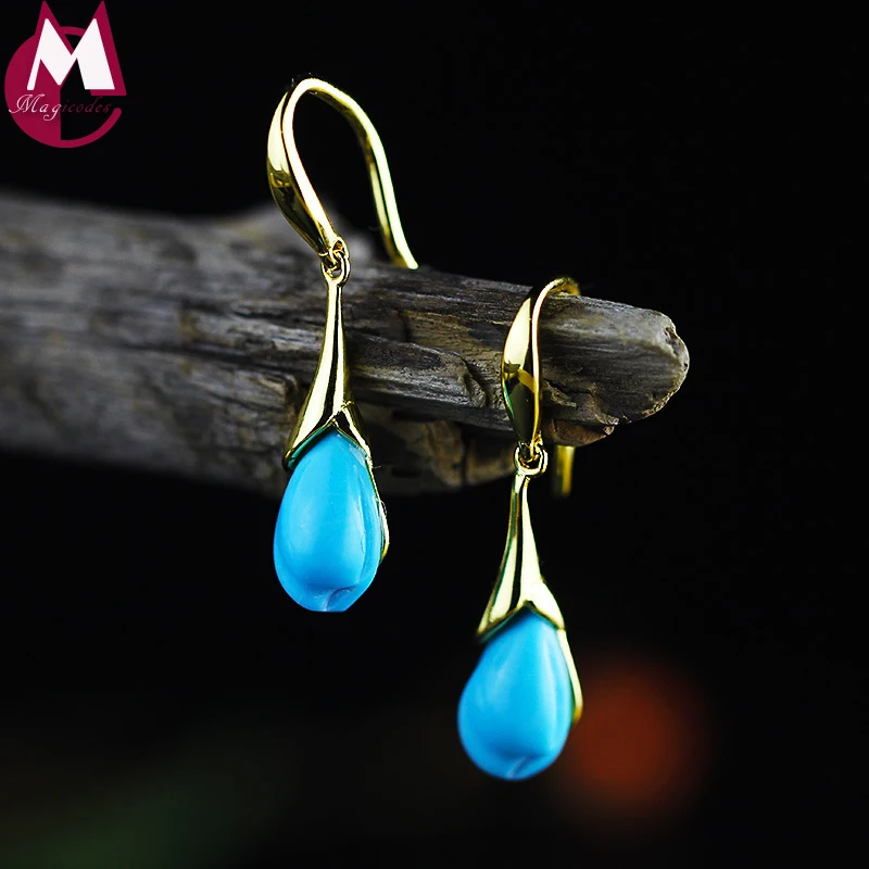 Серьги подвески из серебра 100% пробы с натуральным бирюзовым камнем|jewelry sets|set for