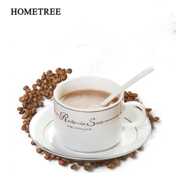 

HOMETREE 150ML Jingdezhen Ceramic Coffee Cup Bone Chinese Coffee Cups With Dish Spoon Set Office Afternoon White Tea Mug H871