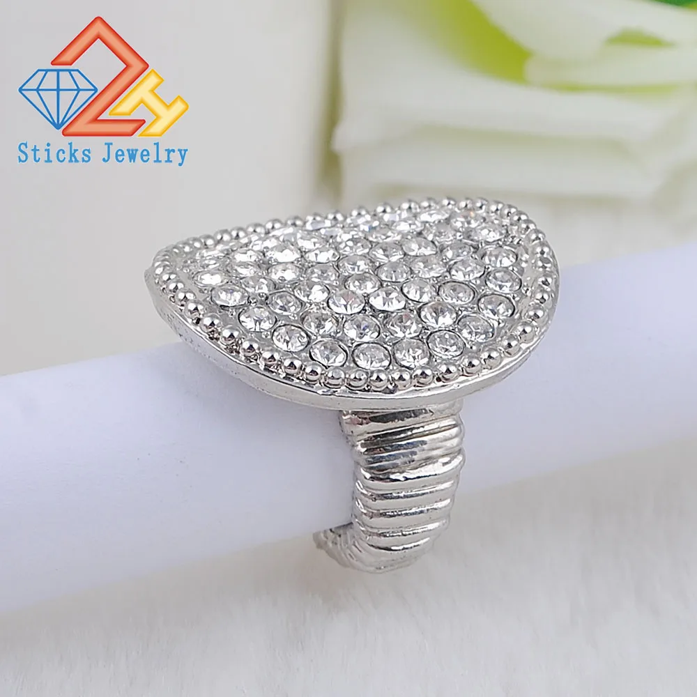 Fashion Stretch Ring for Women and Men Round Metal Rhinestone White K