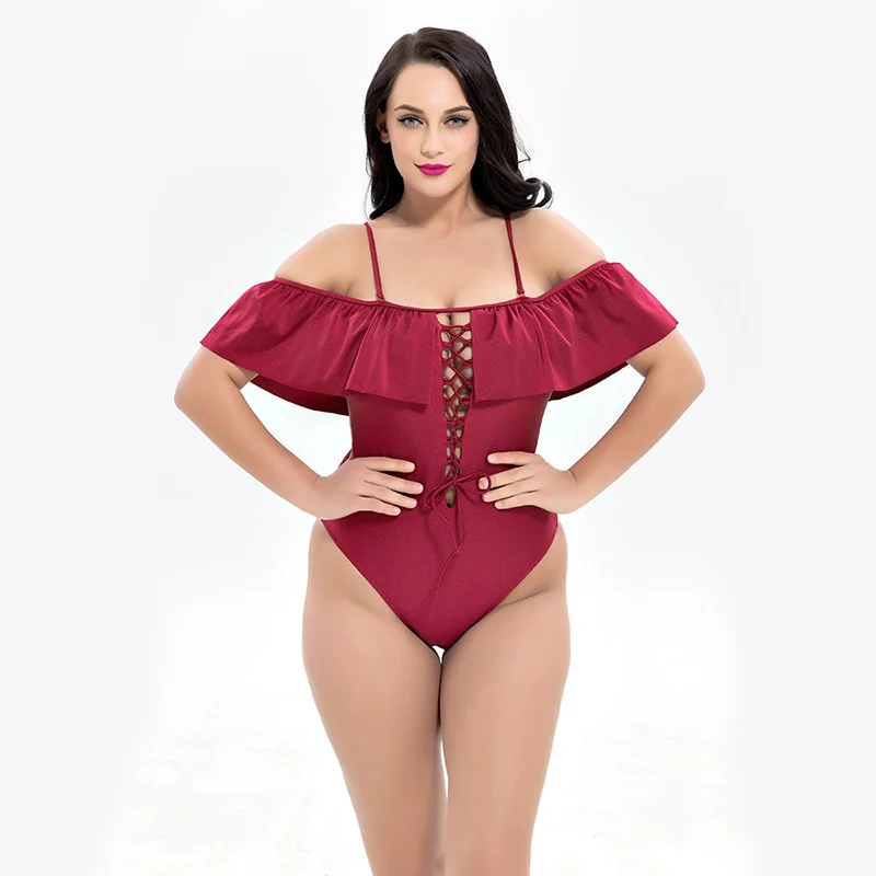 

CVSEA 2018 Plus Size Women One-piece Swimwear Large Size Female Swimsuit Solid Bathing Suit Sexy Bandage Ruffle Bikini set 6XL