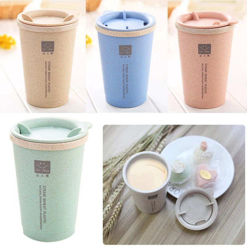 

1 x 280ML Leakproof Double-wall Insulation Wheat Straw Coffee Cup Travel Mug 4 Color