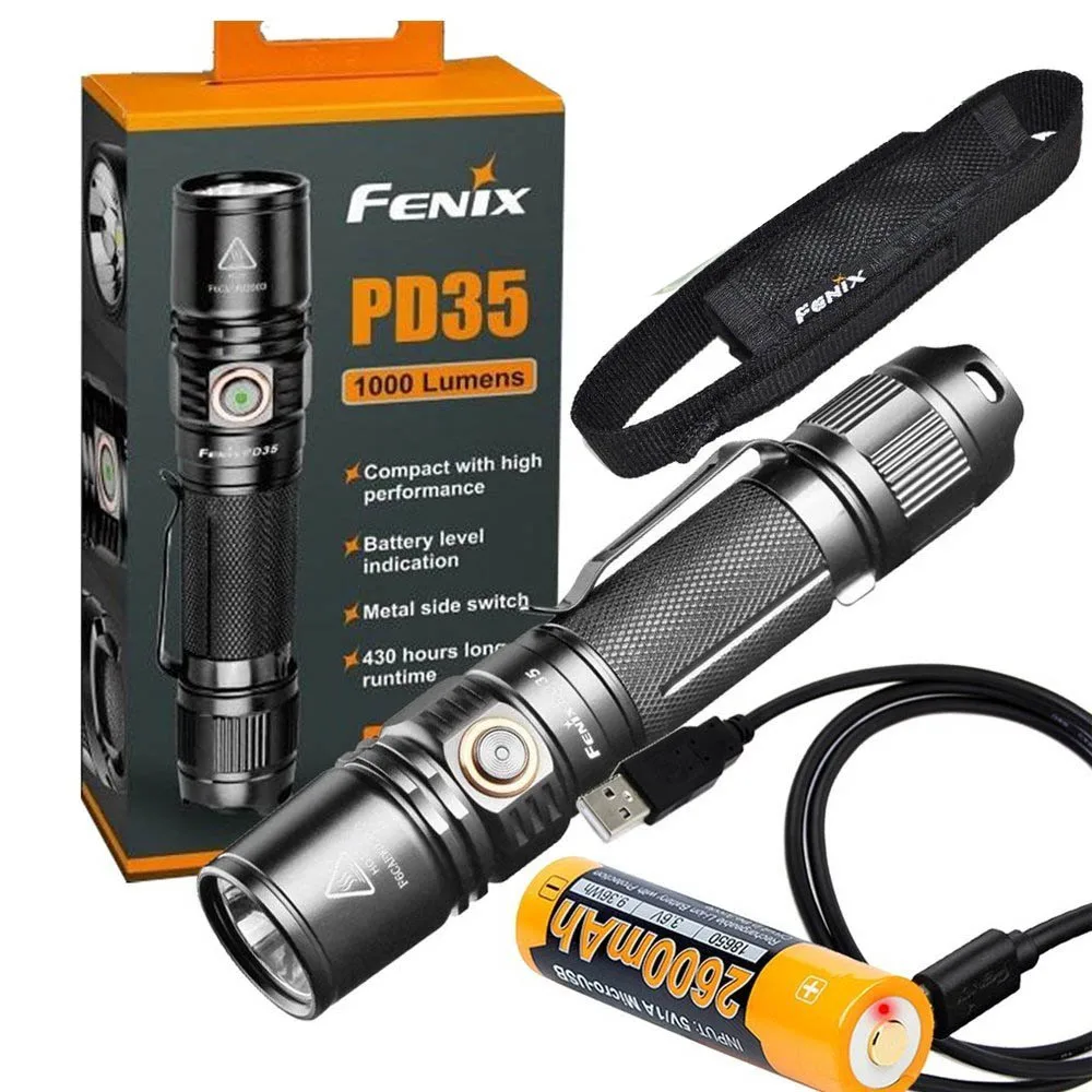 

FENIX PD35 V2.0 Tactical Flashlight Cree XP-L HI V3 LED max 1000 lumen 6 working mode torch with 18650 2600 rechargeable battery