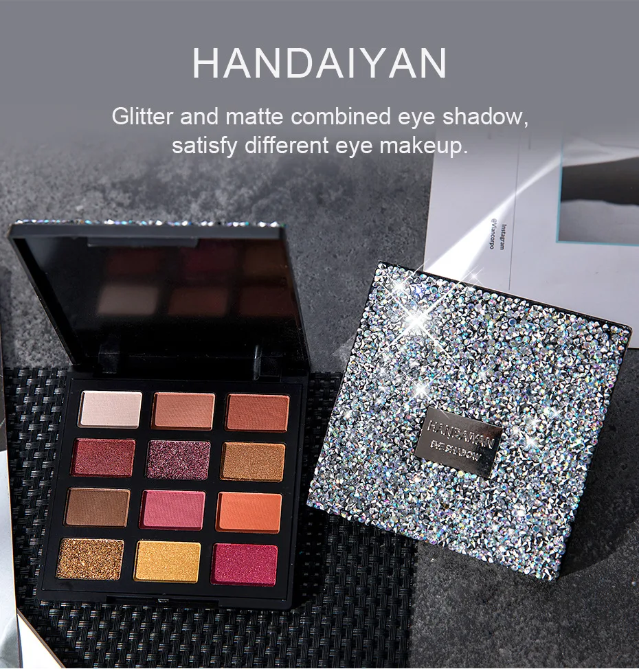 

New Arrival waterproof HANDAIYAN Diamond & velvet eyeshadow palette 12 colors 2 shapes available drop shipping