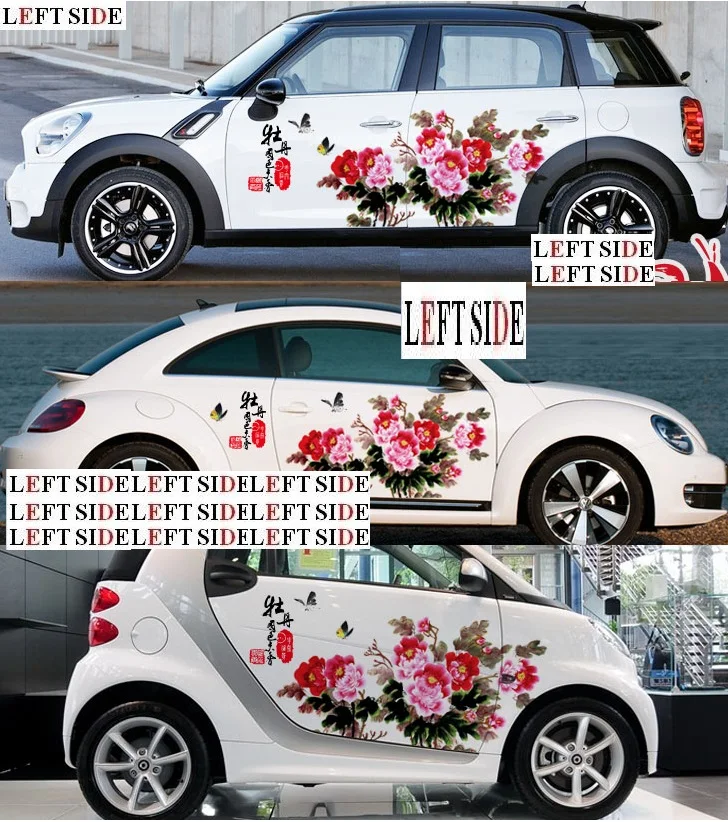 LEFT SIDE Car Stickers DIY Rich Peony Flowers Car Styling 3D Car Inkjet