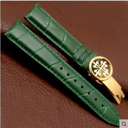 Ремешок из натуральной кожи для PP CALATRAVA/осложнения коллекция синхронизации для мужских браслетов Складная пряжка черный синий ремешок для часов - Цвет ремешка: green gold