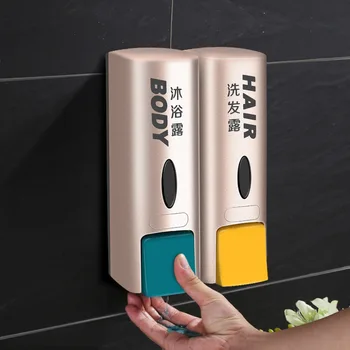 

Double Soap Dispenser 600ml Hand Liquid Soap Dispenser Wall ABS Shampoo Box Double Washroom Kitchen Liquid Soap Dispenser Save