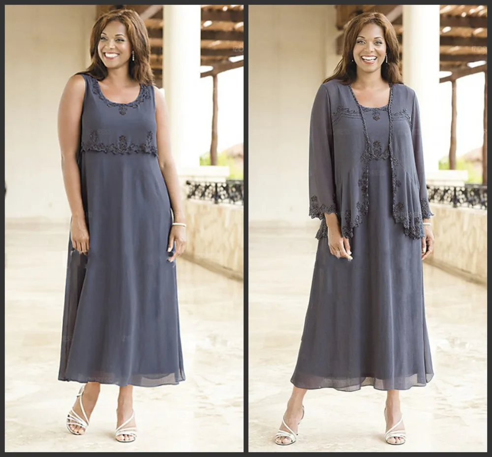 Ankle Length Mother of The Bride Dresses with Jacket Chiffon Applique