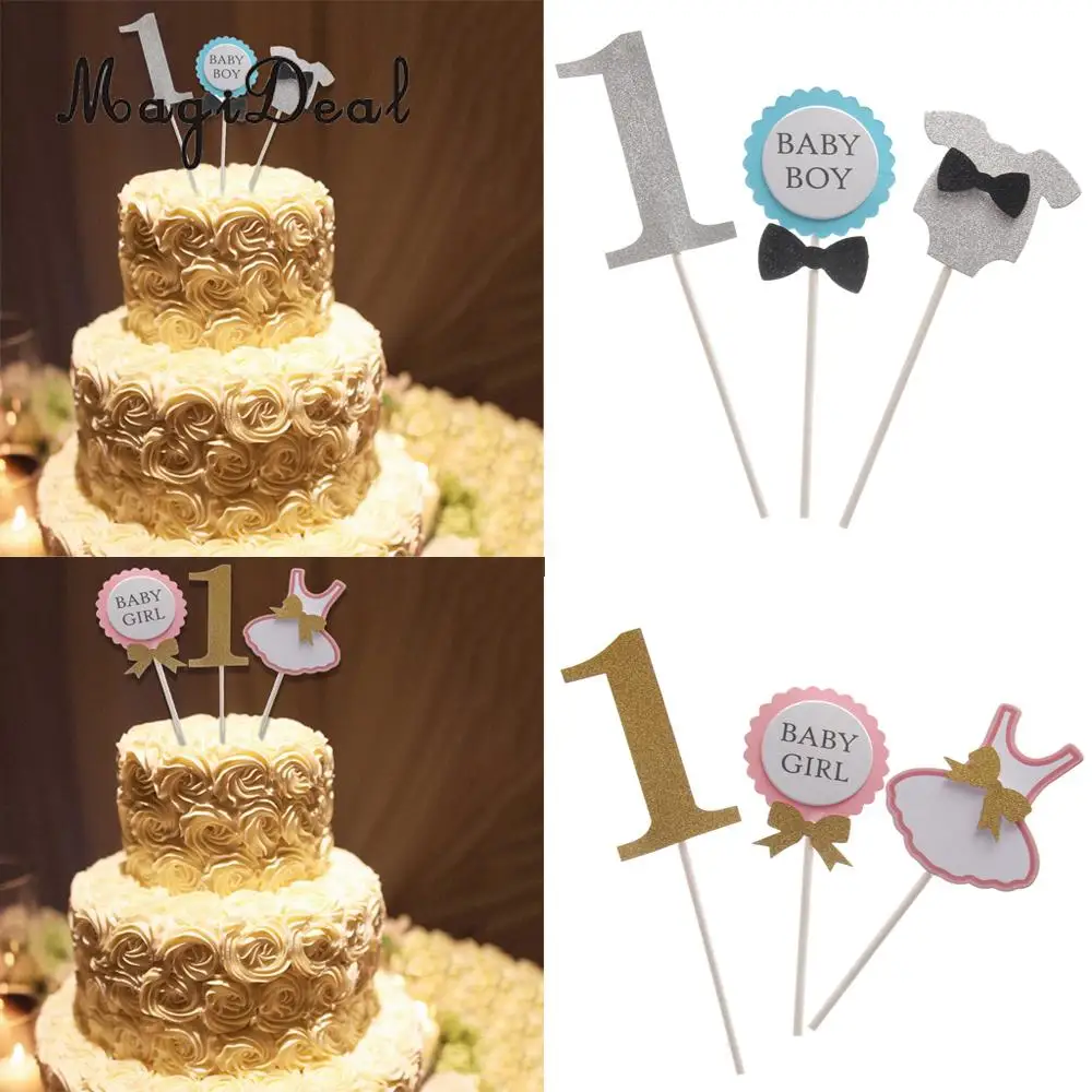 MagiDeal Novelty Lovely BABY GIRL/ BABY BOY 1st Birthday Clothes Celebrating Party Cake Topper Cake Baby Shower Decor Pink Blue