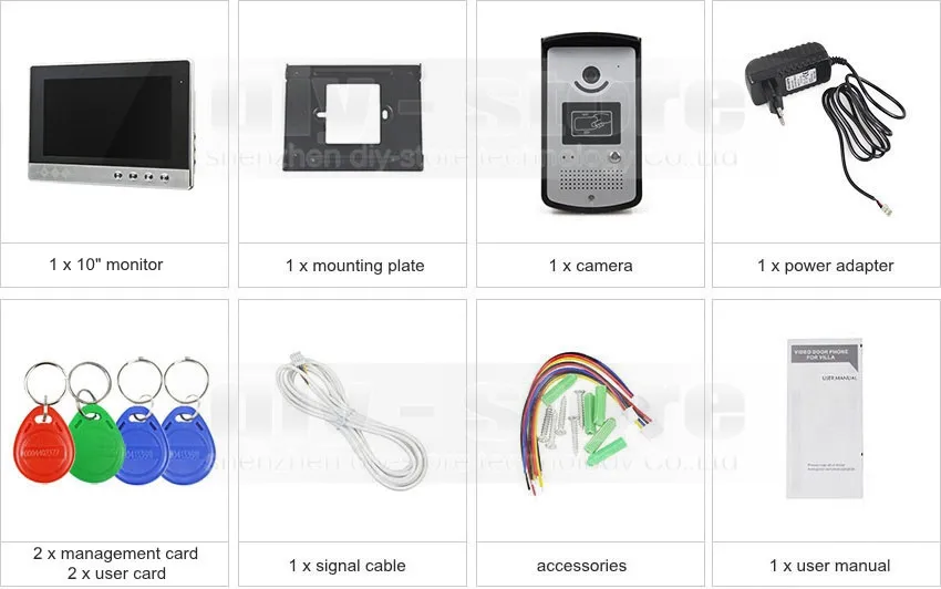 Diysecur 10 дюймов проводной видео домофон Дверные звонки безопасности дома, домофон Системы RFID Камера светодиодный Цвет Ночное видение