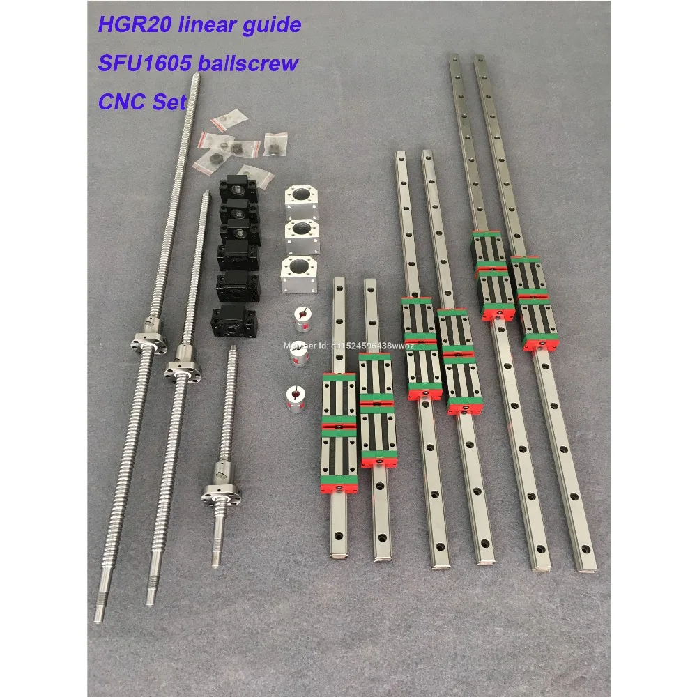 

HGR20 Square Linear guide rail 6 set HGR20 - 400/860/1240mm + SFU1605 - 350/800/1120/1120mm ballscrew + BK12 BF12 CNC parts