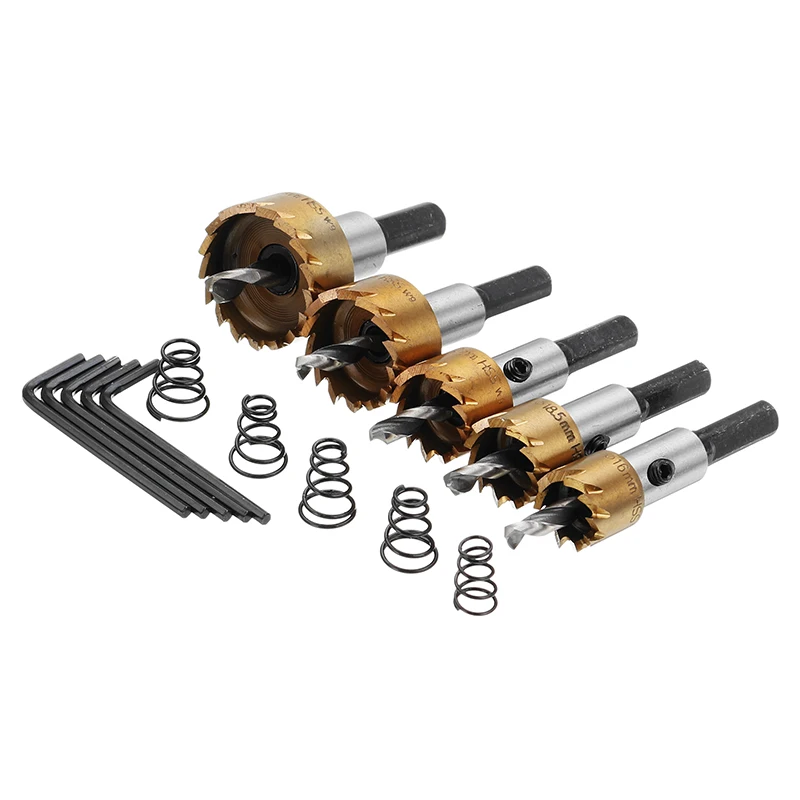  5pcs M35 Gold Coated Hole Sawtooth M35 Hole Saw Cutter Drill Bit Set Power Tools 16mm / 18.5mm / 20