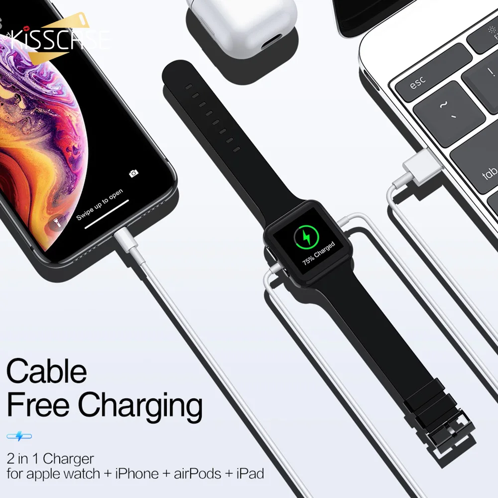 

KISSCASE 2 IN 1 Magnetic Charger Cable For iphone 8 7 XS 1M Fast charger For Apple Watch Phone Charging Wireless Charger Cable