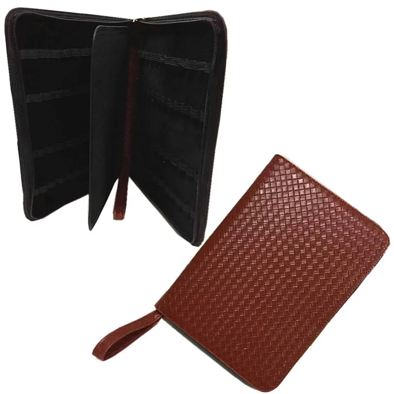 Case de Luxo de Couro Caixa de Lápis Bolsa para Rolo Canetas Preto Ball Pen Fountain Caneta Esferográfica Papelaria Pasta 48 - 4 Estojo de lápis